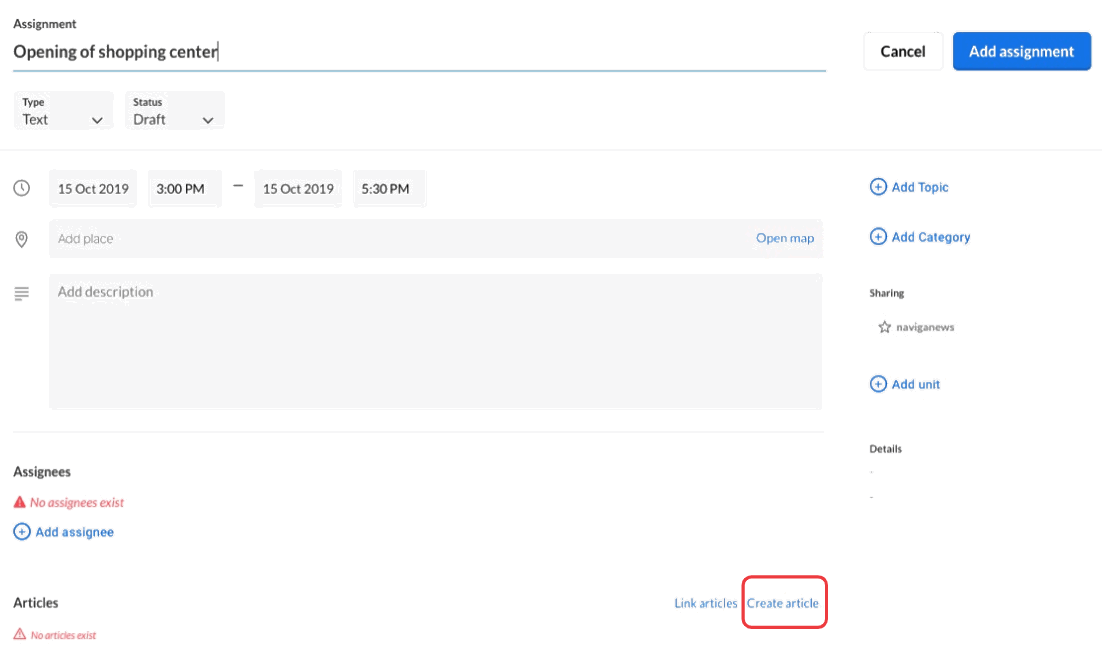 Click on Create article to make a draft of the article.